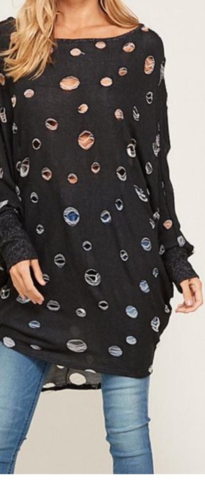 Black Distressed Top  Size 1X